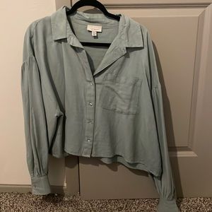 Balloon sleeve long sleeve button down shirt